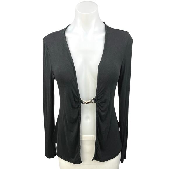 WeWoreWhat Flyaway Black Gold Clasp Buckle Open Long Sleeve Knit Cardigan Top M - Picture 4 of 8